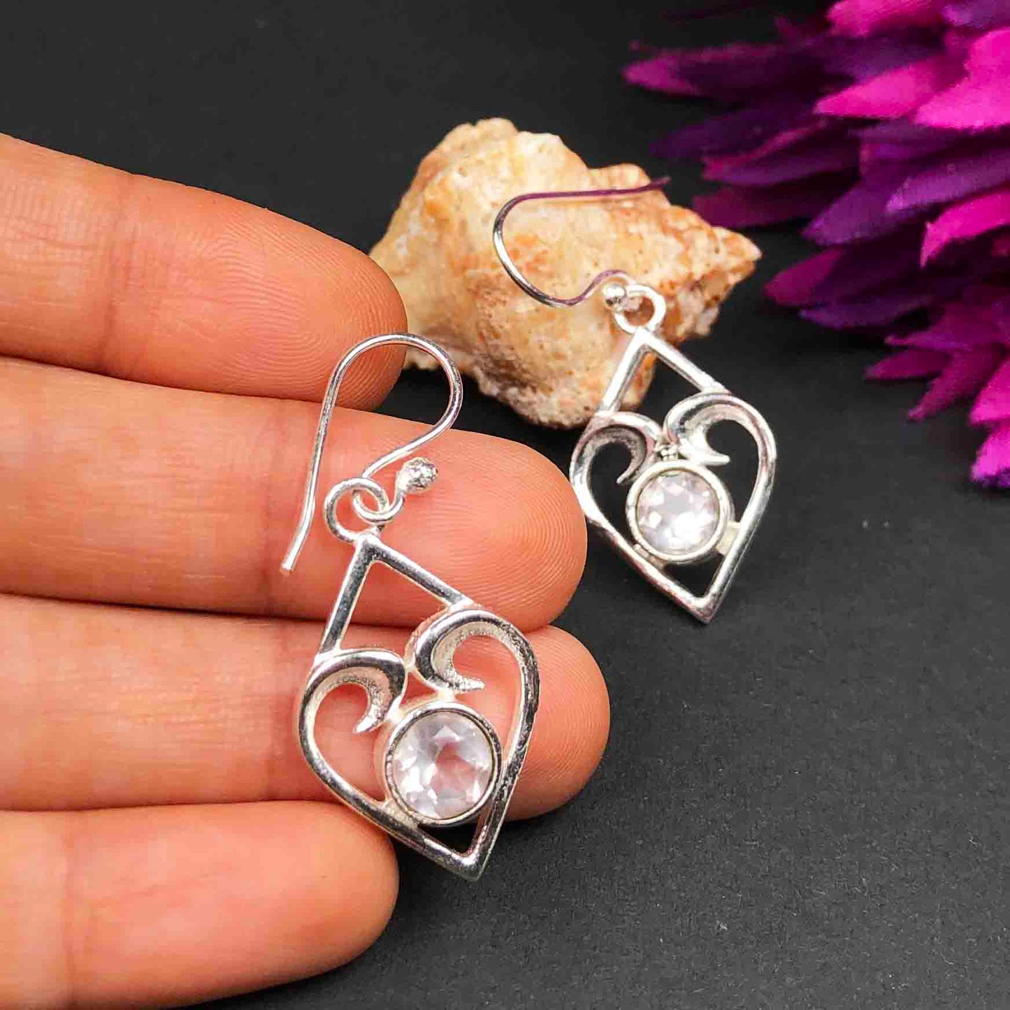 White Clear Quartz Earrings