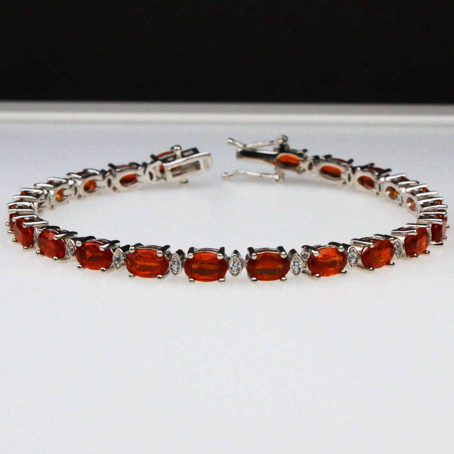 Wonderful Orange Mexican Opal Sterling Silver Bracelet