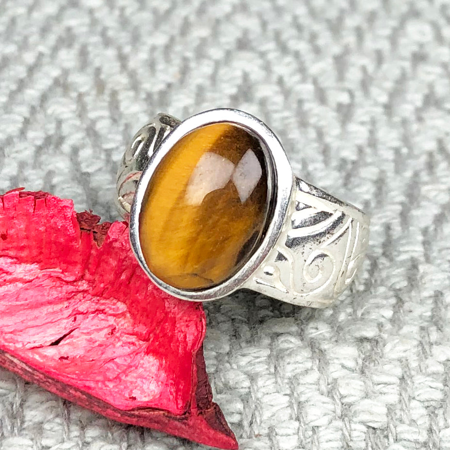 Grounded Brown Tiger Eye Ring for Women