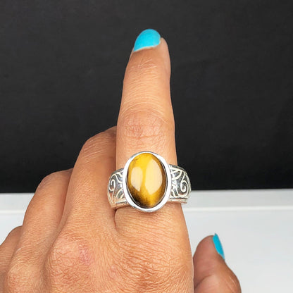 Grounded Brown Tiger Eye Ring for Women