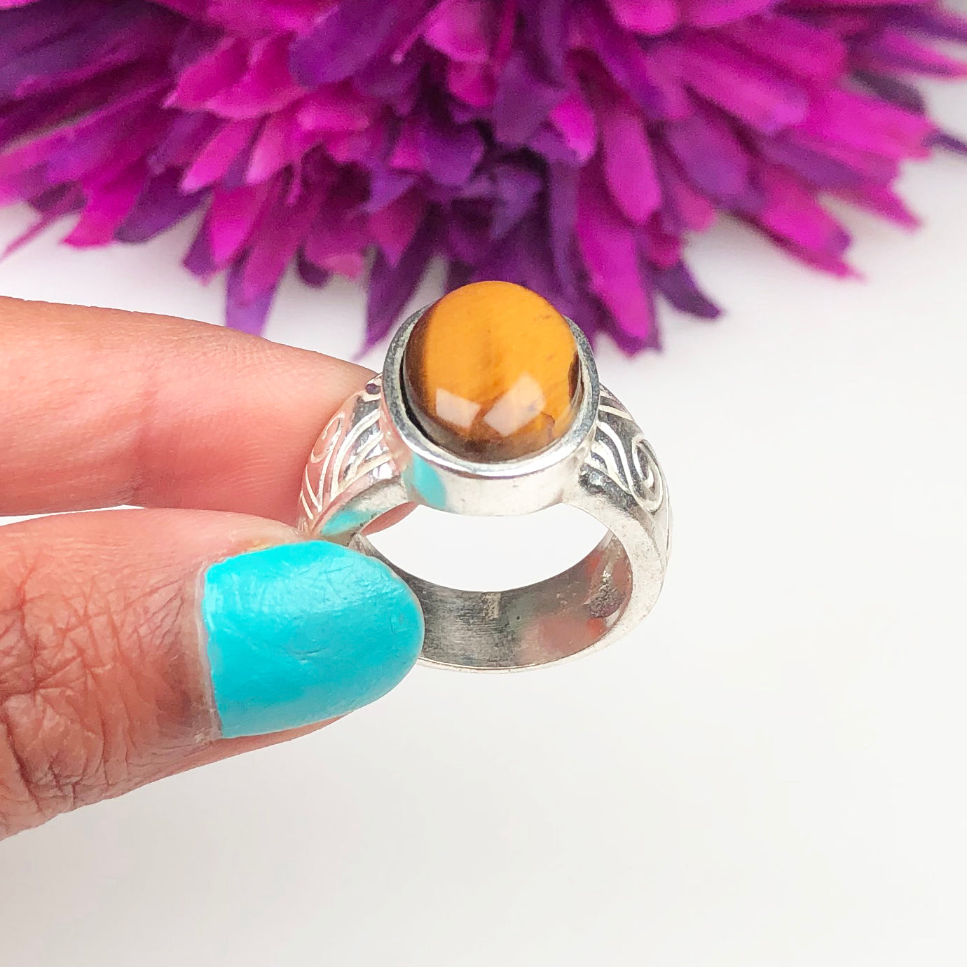 Grounded Brown Tiger Eye Ring for Women