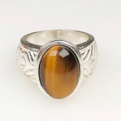 Grounded Brown Tiger Eye Ring for Women