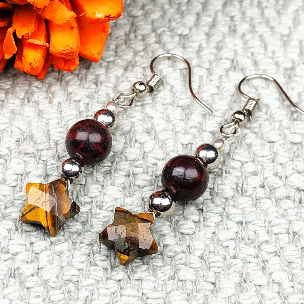 Tiger Eye and Jasper Earrings