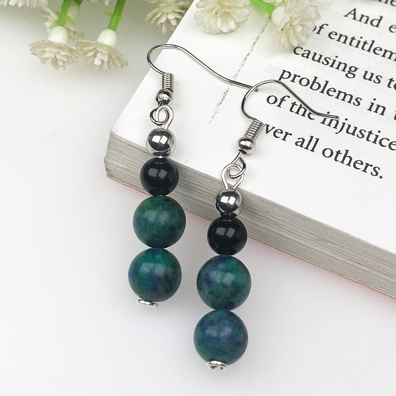 Dazzling Green Jasper and Black Onyx Earrings