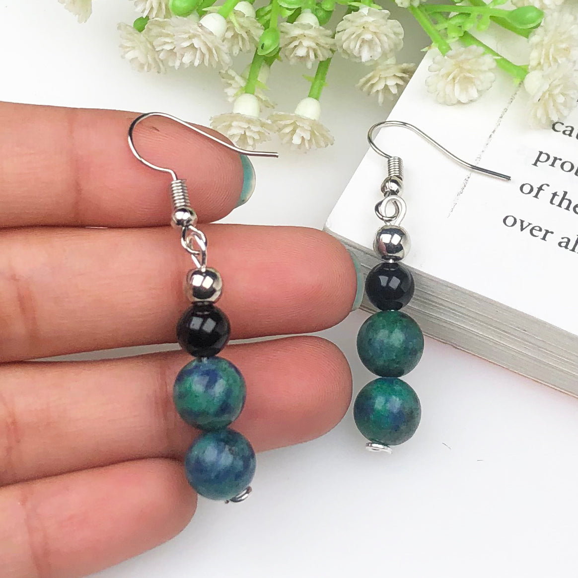 Dazzling Green Jasper and Black Onyx Earrings