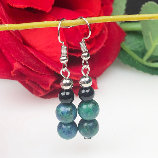 Dazzling Green Jasper and Black Onyx Earrings