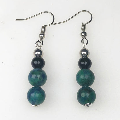 Dazzling Green Jasper and Black Onyx Earrings