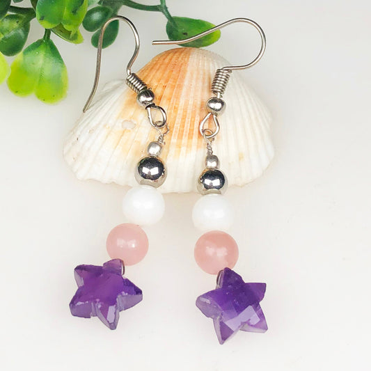 Amethyst Rose Quartz Howlite Earrings for Women and Girls