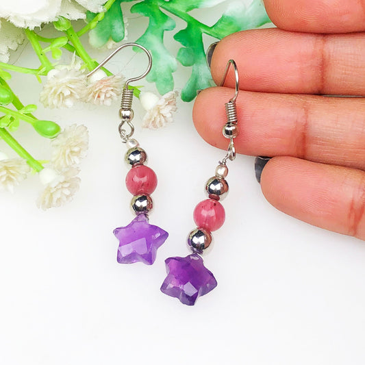 Amethyst Rhodonite Earrings for Women and Girls