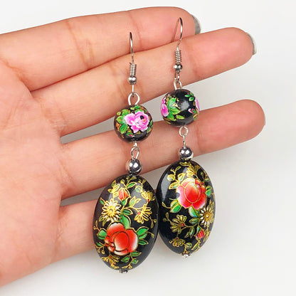 Beautiful Black and Gold Decorative Tensha Beads Dangle Earrings for Women and Girls