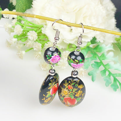 Beautiful Black and Gold Decorative Tensha Beads Dangle Earrings for Women and Girls