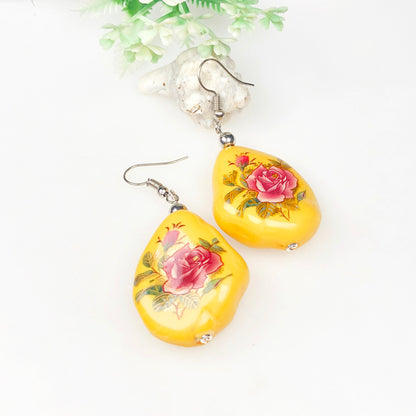 Elegant Yellow and Gold Decorative Tensha Beads Earrings for Women and Girls