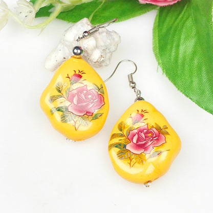 Elegant Yellow and Gold Decorative Tensha Beads Earrings for Women and Girls