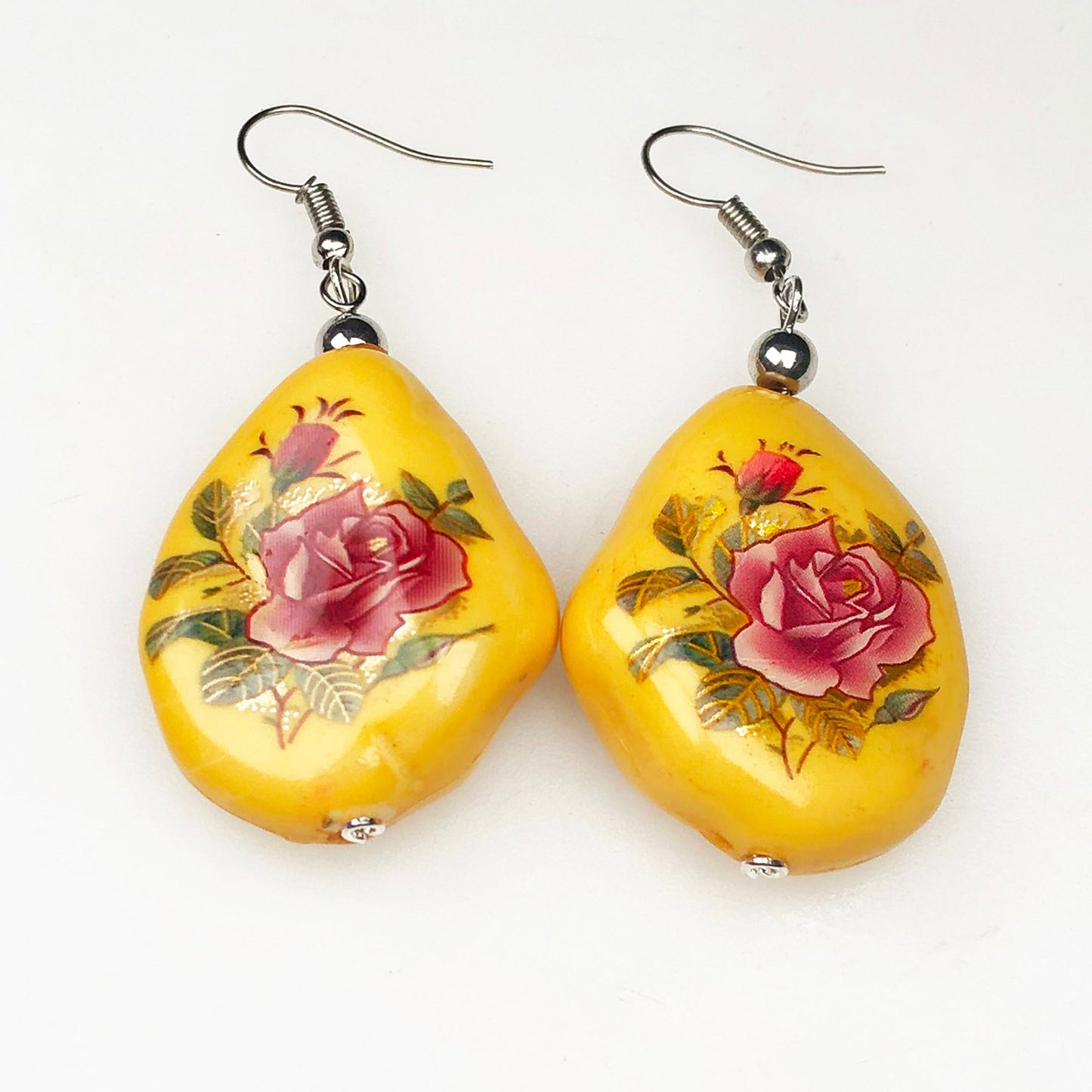 Elegant Yellow and Gold Decorative Tensha Beads Earrings for Women and Girls