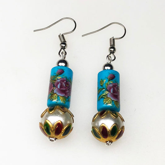 Stylish Blue and Pink Decorative Tensha Beads Dangle Earrings for Women and Girls