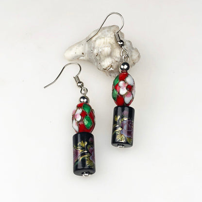 Beautiful Black and Pink Decorative Tensha Beads Dangle Earrings for Women and Girls