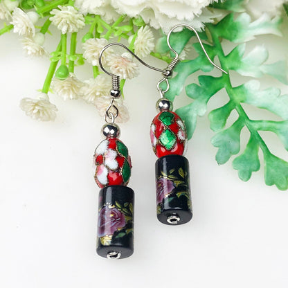 Beautiful Black and Pink Decorative Tensha Beads Dangle Earrings for Women and Girls