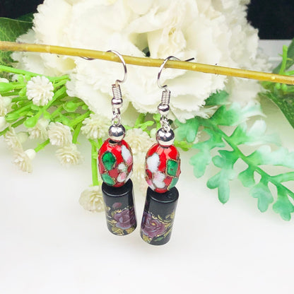 Beautiful Black and Pink Decorative Tensha Beads Dangle Earrings for Women and Girls