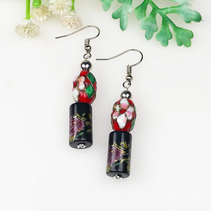 Beautiful Black and Pink Decorative Tensha Beads Dangle Earrings for Women and Girls