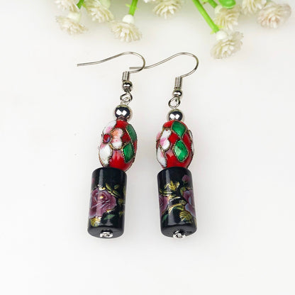 Beautiful Black and Pink Decorative Tensha Beads Dangle Earrings for Women and Girls