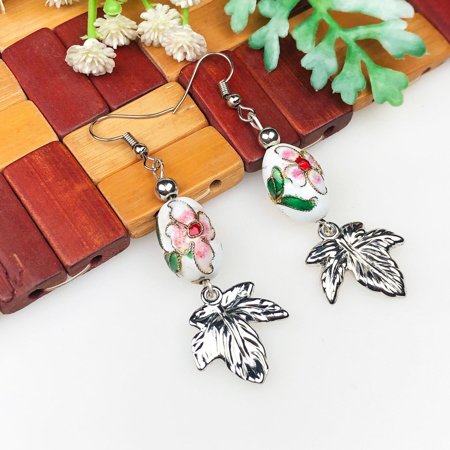 Beautiful White and Pink Decorative Tensha Beads Dangle Earrings for Women and Girls