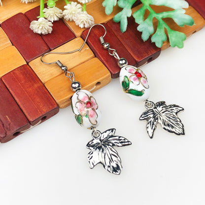 Beautiful White and Pink Decorative Tensha Beads Dangle Earrings for Women and Girls