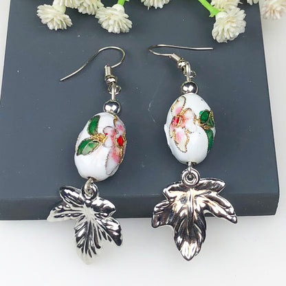 Beautiful White and Pink Decorative Tensha Beads Dangle Earrings for Women and Girls