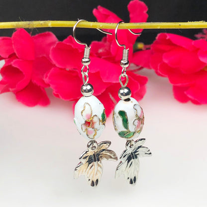 Beautiful White and Pink Decorative Tensha Beads Dangle Earrings for Women and Girls