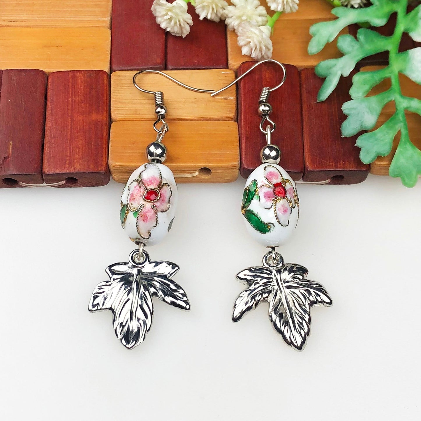 Beautiful White and Pink Decorative Tensha Beads Dangle Earrings for Women and Girls
