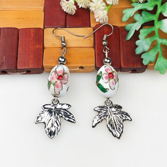 Beautiful White and Pink Decorative Tensha Beads Dangle Earrings for Women and Girls
