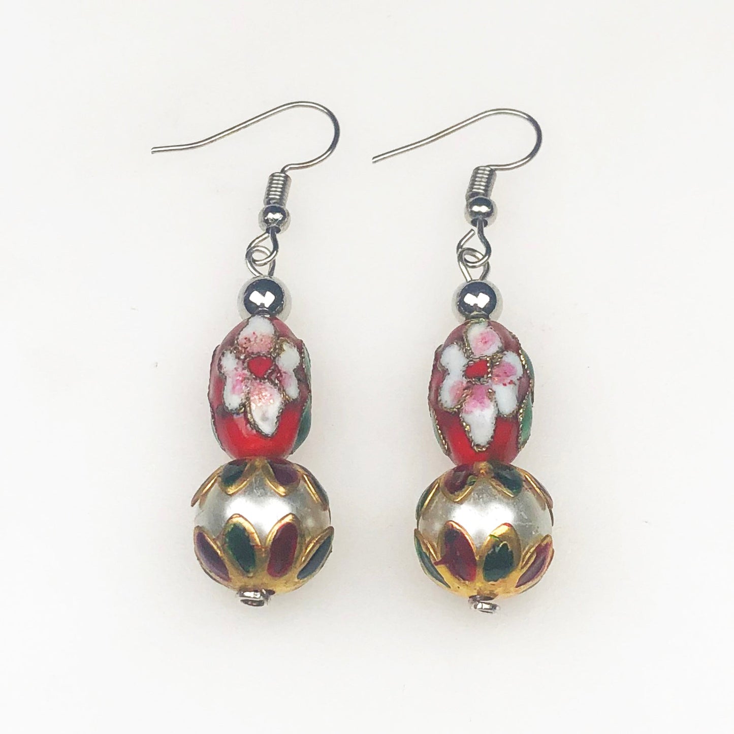 Beautiful Red and White Decorative Tensha Beads Dangle Earrings for Women and Girls