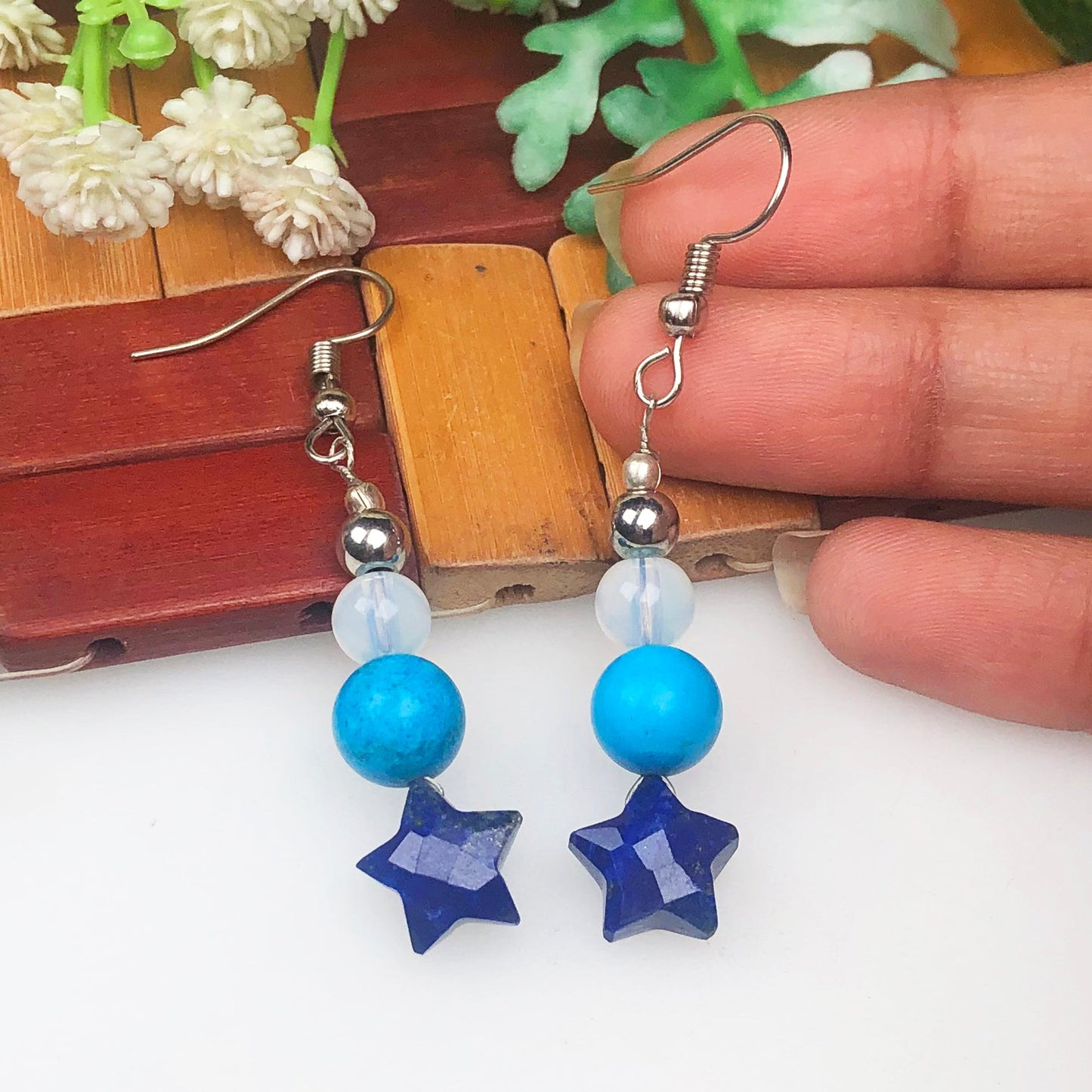 Lapis Lazuli Opalite Howlite Earrings for Women and Girls