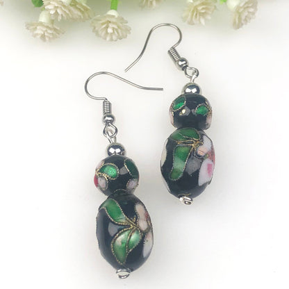 Beautiful Black and White with Green Decorative Tensha Beads Dangle Earrings for Women and Girl