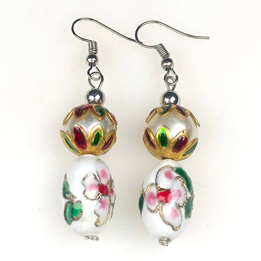 Beautiful White and Pink Decorative Tensha Beads Dangle Earrings for Women and Girl