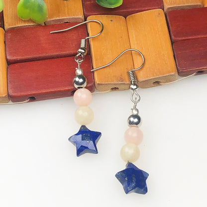 Lapis Lazuli Pink Opal Earrings for Women and Girls