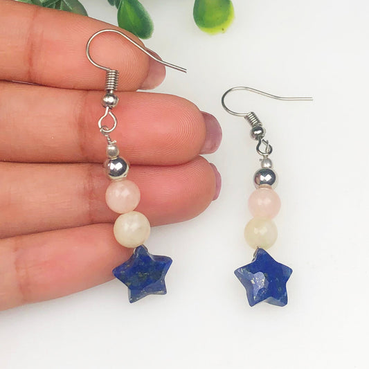 Lapis Lazuli Pink Opal Earrings for Women and Girls
