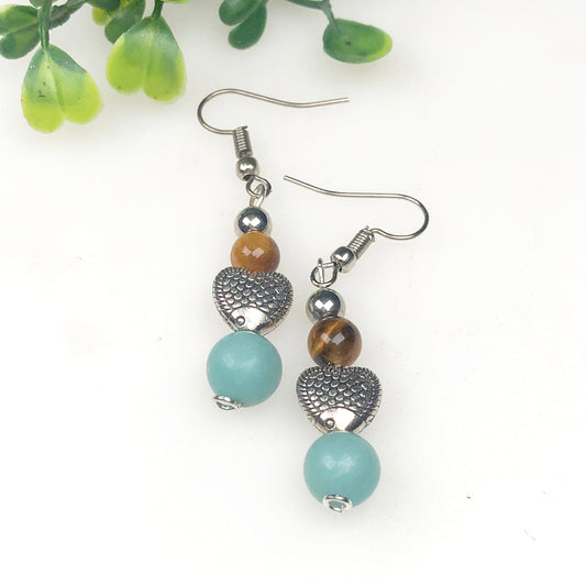 Tiger Eye Amazonite Earrings for Women and Girls