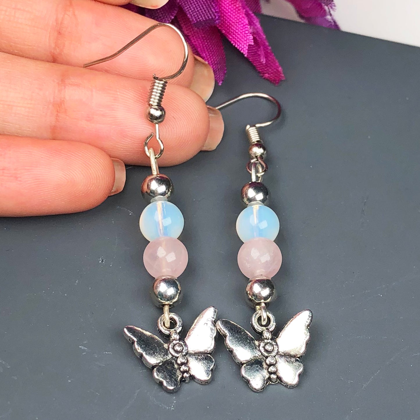 Gemstone Opalite and Agate Earrings for Women and Girls