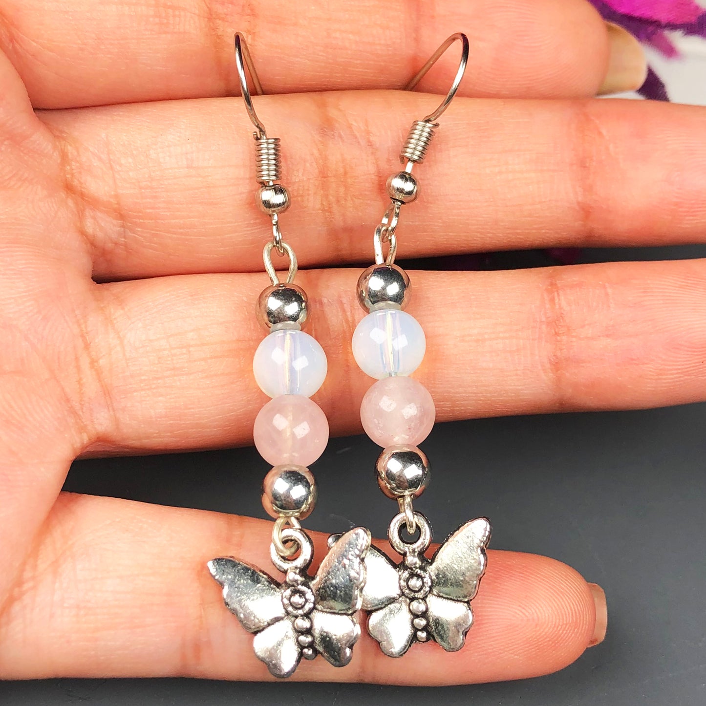 Gemstone Opalite and Agate Earrings for Women and Girls