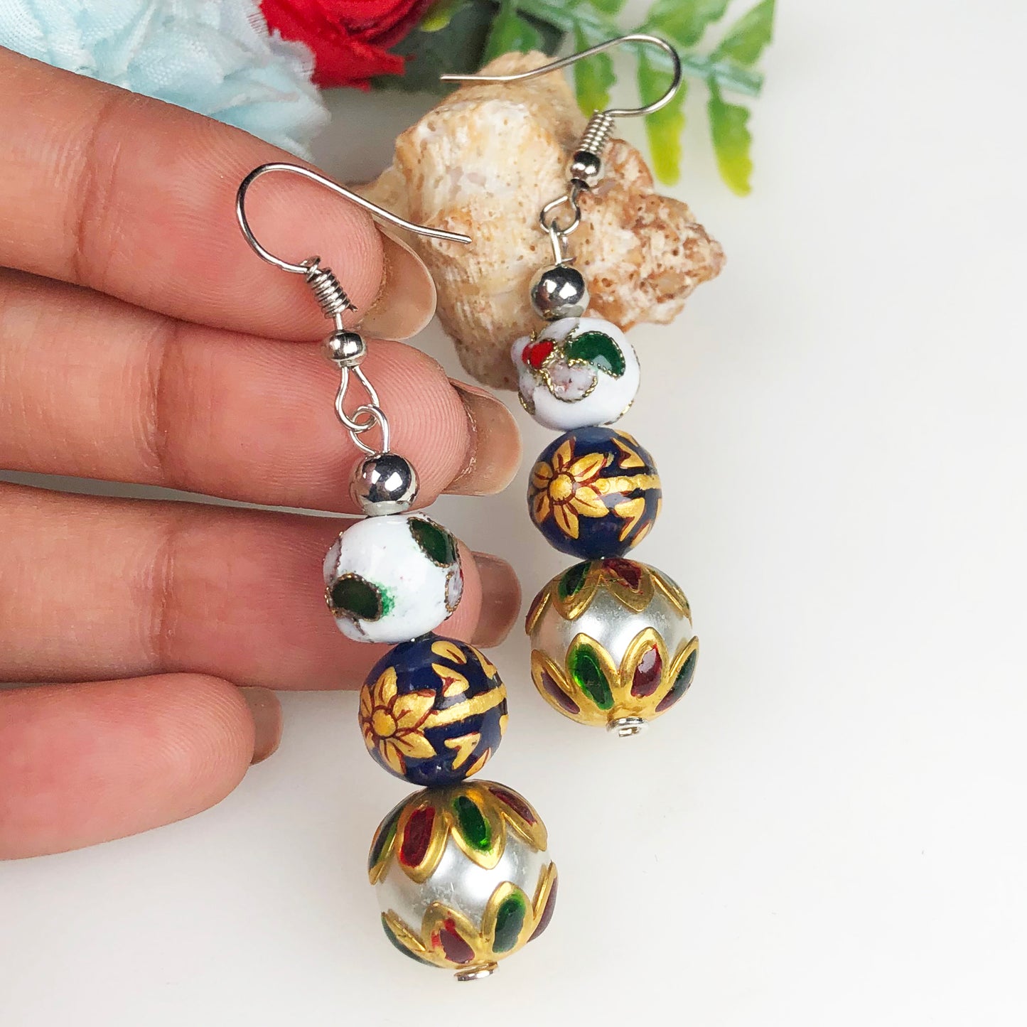 Natural Gemstone Tensa Beads Earrings for Women and Girls