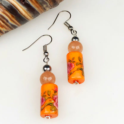 Natural Gemstone Tensa Beads and Onyx Earrings for Women and Girls