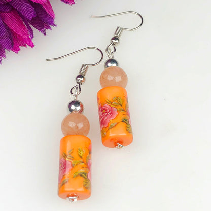 Natural Gemstone Tensa Beads and Onyx Earrings for Women and Girls