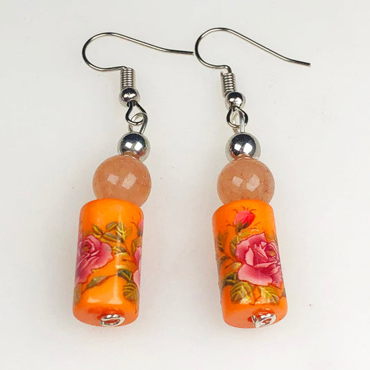 Natural Gemstone Tensa Beads and Onyx Earrings for Women and Girls
