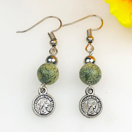 Natural Gemstone Green Jasper Earrings for Women and Girls