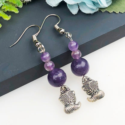 Natural Gemstone Amethyst Earrings for Women and Girls