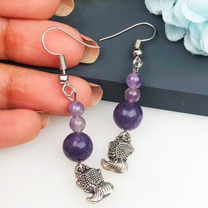 Natural Gemstone Amethyst Earrings for Women and Girls