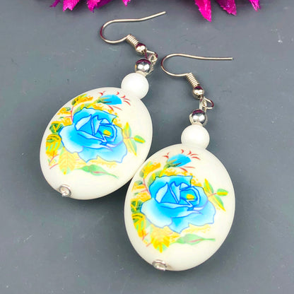 Natural Gemstone Agate and Tensa Beads Earrings for Women and Girls