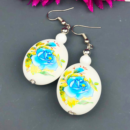 Natural Gemstone Agate and Tensa Beads Earrings for Women and Girls