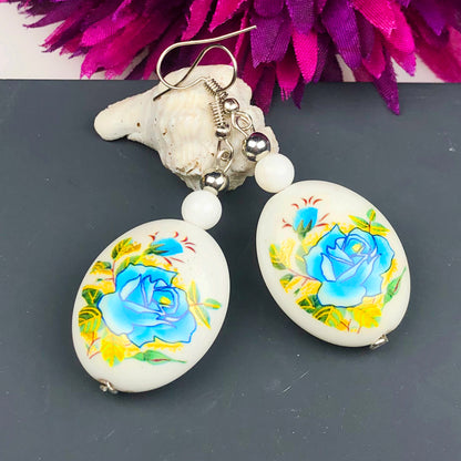 Natural Gemstone Agate and Tensa Beads Earrings for Women and Girls