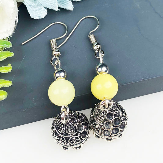 Natural Gemstone Yellow Onyx Earrings for Women and Girls
